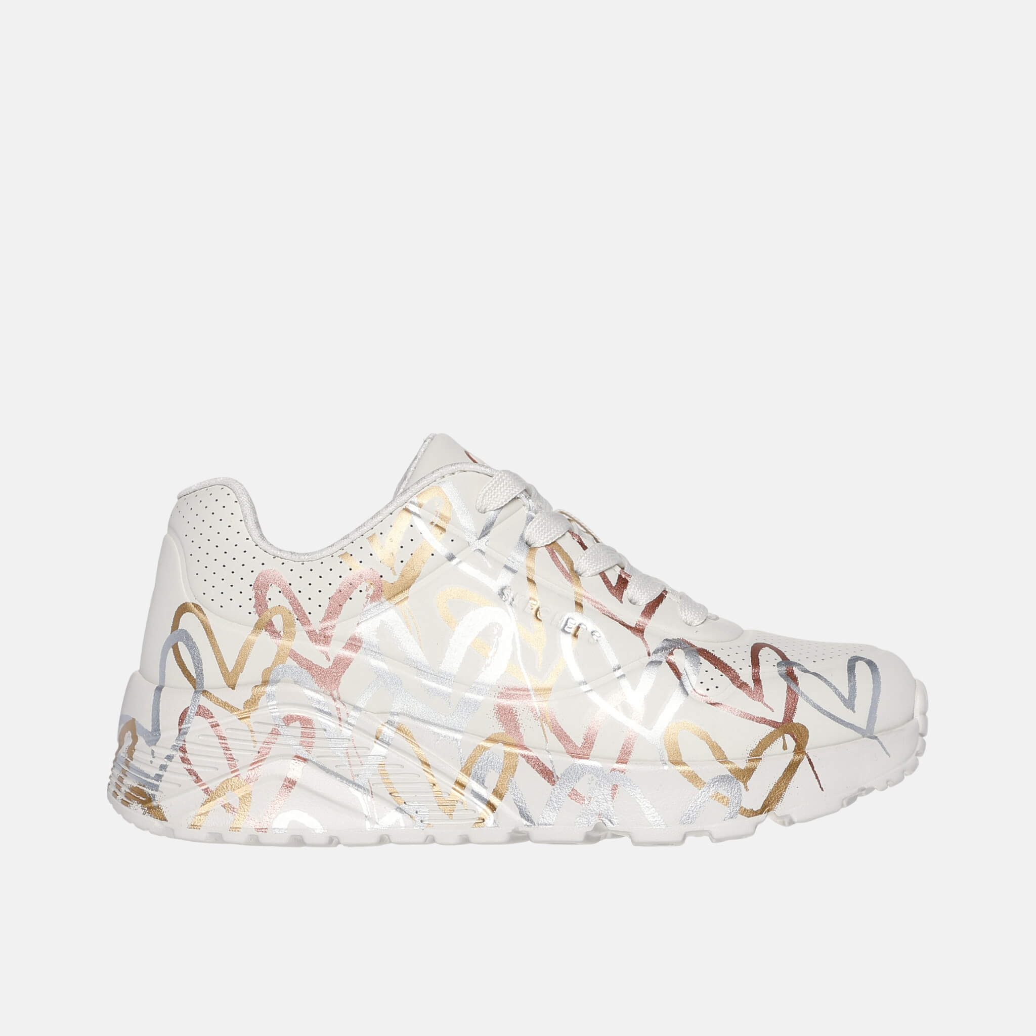 Skechers x JGoldcrown Uno Lite Metallic Love White/Gold