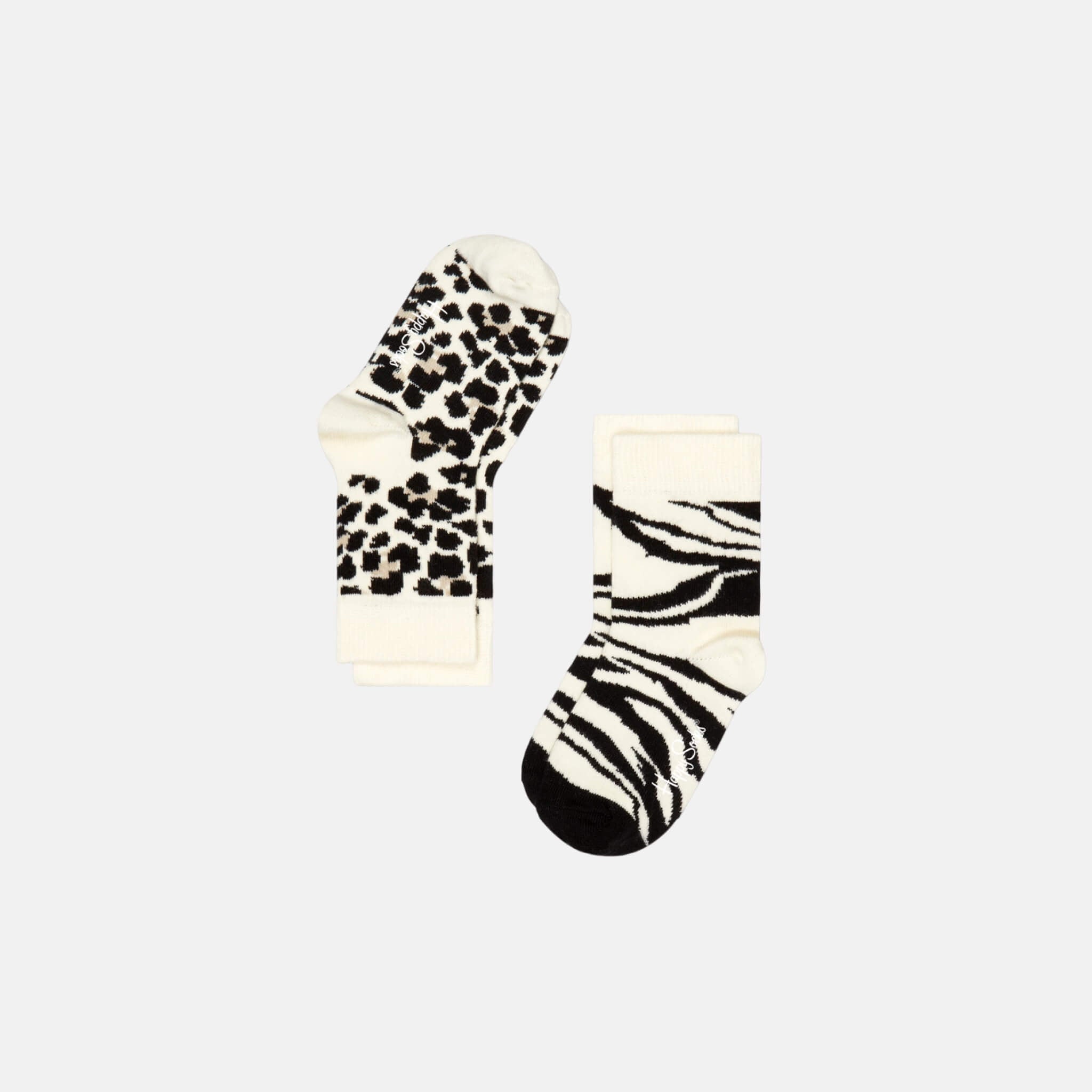 Happy Socks Kids Leopard and Zebra White Sock