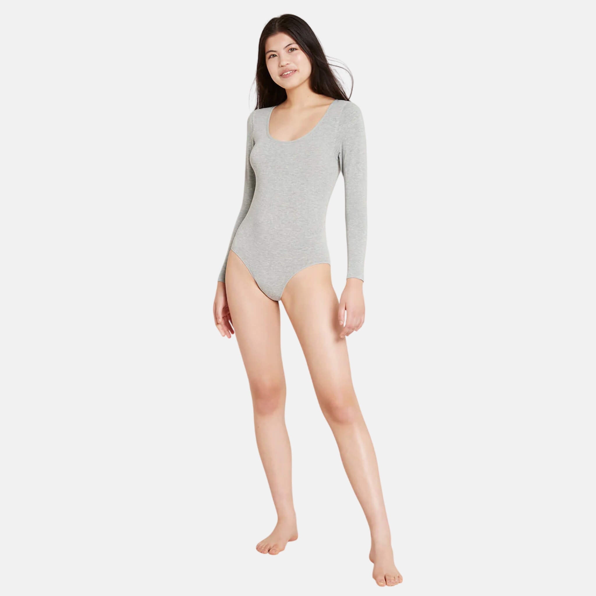 Boody Long Sleeve Bodysuit Light Grey Marl