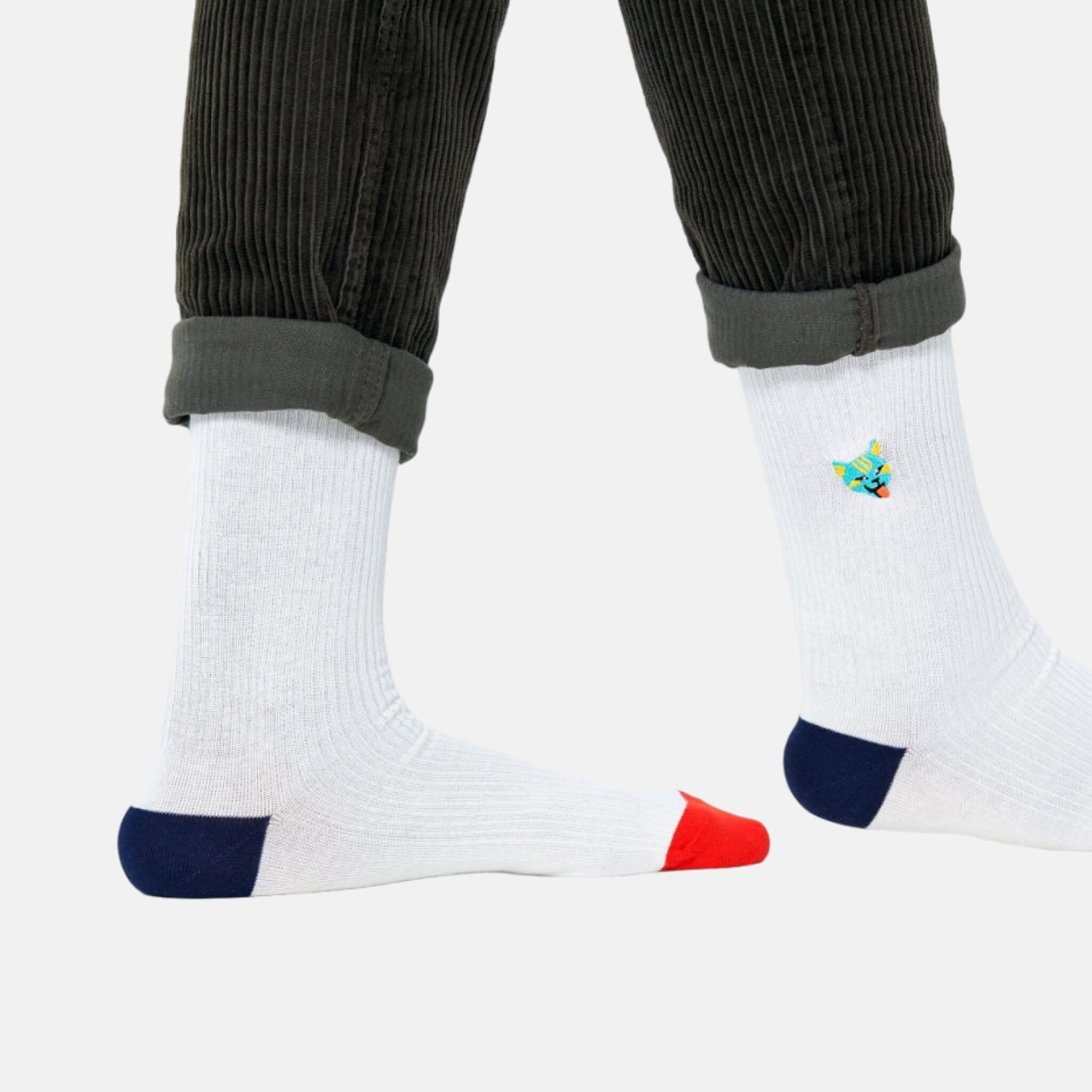 Happy Socks Embroidery Cat White Sock
